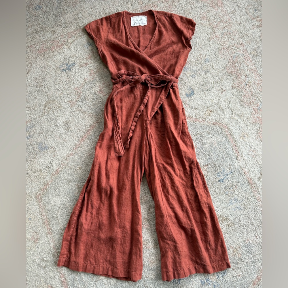 Not Perfect Linen Women's Rust Jumpsuit
